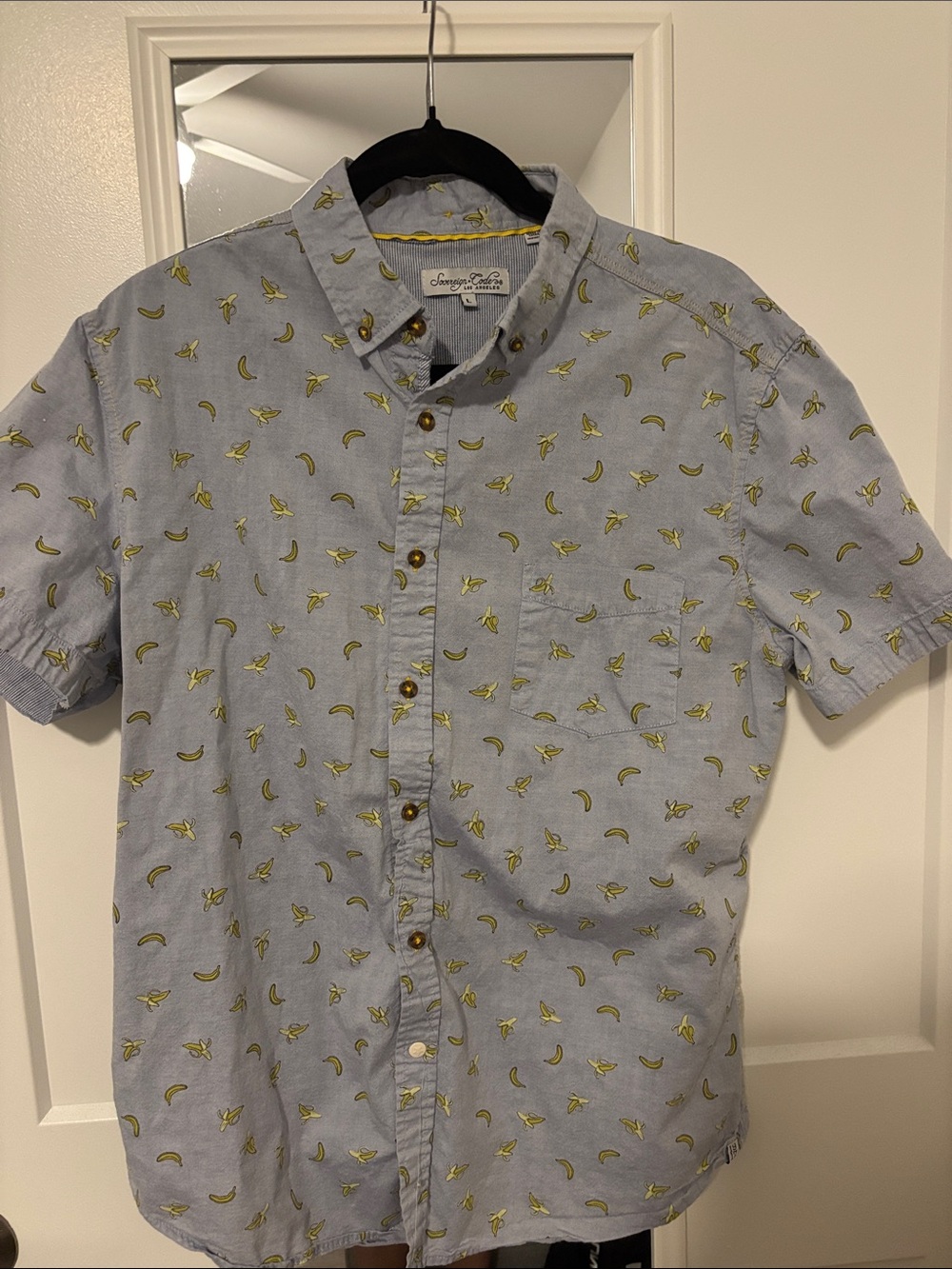Sovereign Code Light Blue Short-Sleeve Button-Down with Yellow Banana Print
